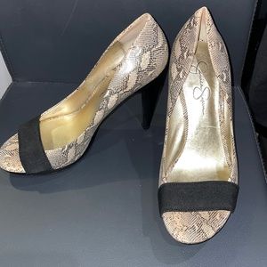 Jessica Simpson Nude Snake Print Open Toe Pumps 9.5